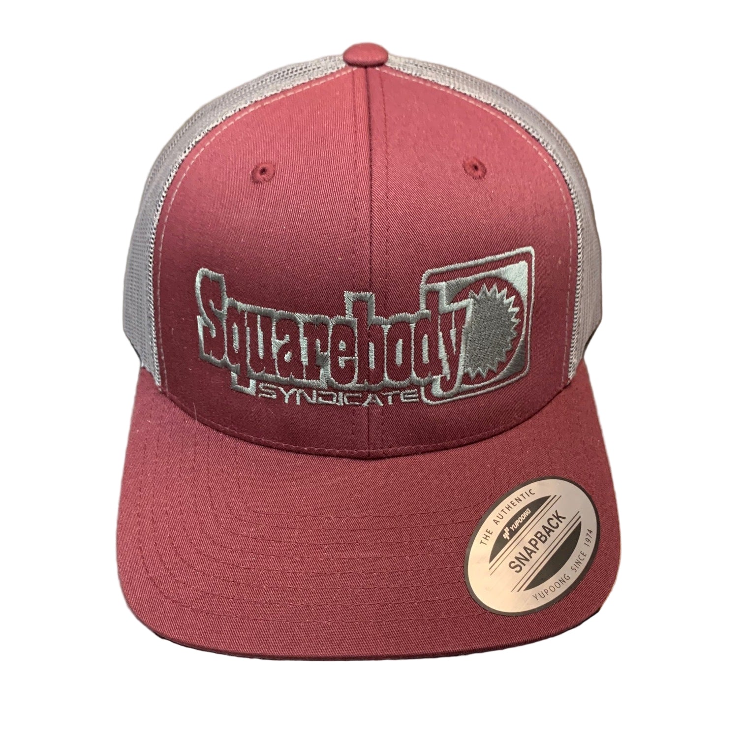 MAROON AND GRAY SNAPBACK RETRO TRUCKER MESH SBS LOGO #4 HAT