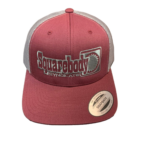 MAROON AND GRAY SNAPBACK RETRO TRUCKER MESH SBS LOGO #4 HAT