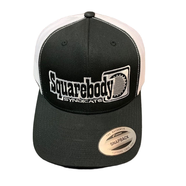 CURVED BLACK AND WHITE WITH SILVER STAR SNAPBACK RETRO TRUCKER MESH WITH SBS LOGO #4 HAT