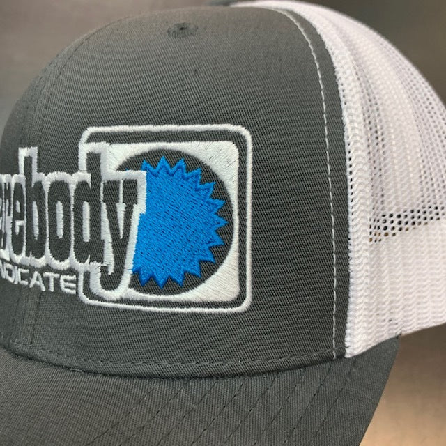 CURVED GRAY AND WHITE WITH BLUE STAR SNAPBACK RETRO TRUCKER MESH SBS LOGO #4 HAT