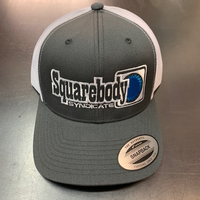CURVED GRAY AND WHITE WITH BLUE STAR SNAPBACK RETRO TRUCKER MESH SBS LOGO #4 HAT