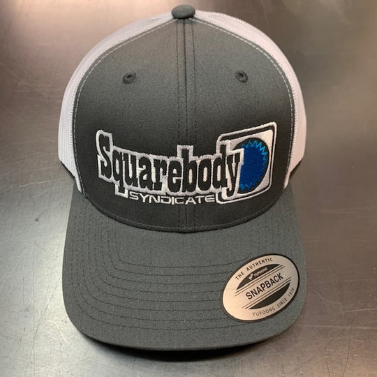 CURVED GRAY AND WHITE WITH BLUE STAR SNAPBACK RETRO TRUCKER MESH SBS LOGO #4 HAT