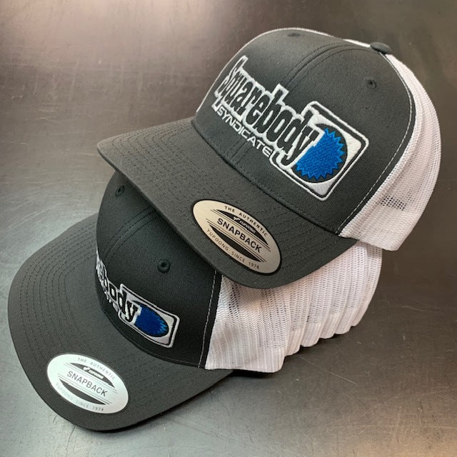 CURVED GRAY AND WHITE WITH BLUE STAR SNAPBACK RETRO TRUCKER MESH SBS LOGO #4 HAT