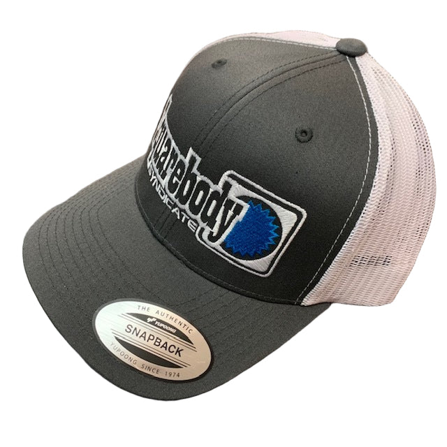 CURVED GRAY AND WHITE WITH BLUE STAR SNAPBACK RETRO TRUCKER MESH SBS LOGO #4 HAT