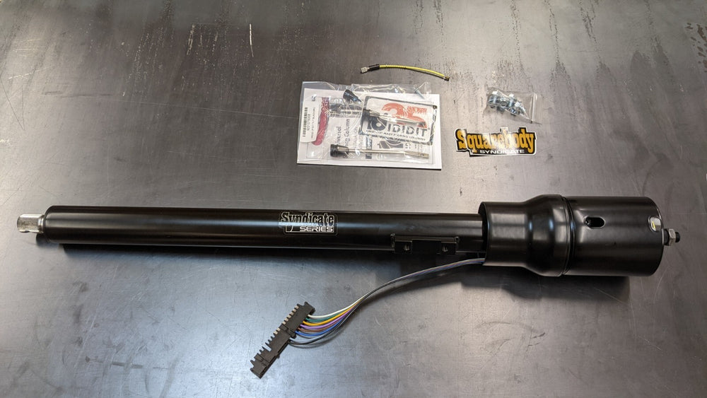 Tilt no shift, no ignition,  black powder coat! Syndicate Series by IDIDIT shortened steering column for floor shift trucks manual or automatic!