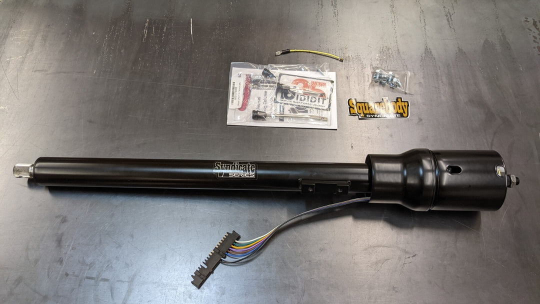Tilt no shift, no ignition,  black powder coat! Syndicate Series by IDIDIT shortened steering column for floor shift trucks manual or automatic!